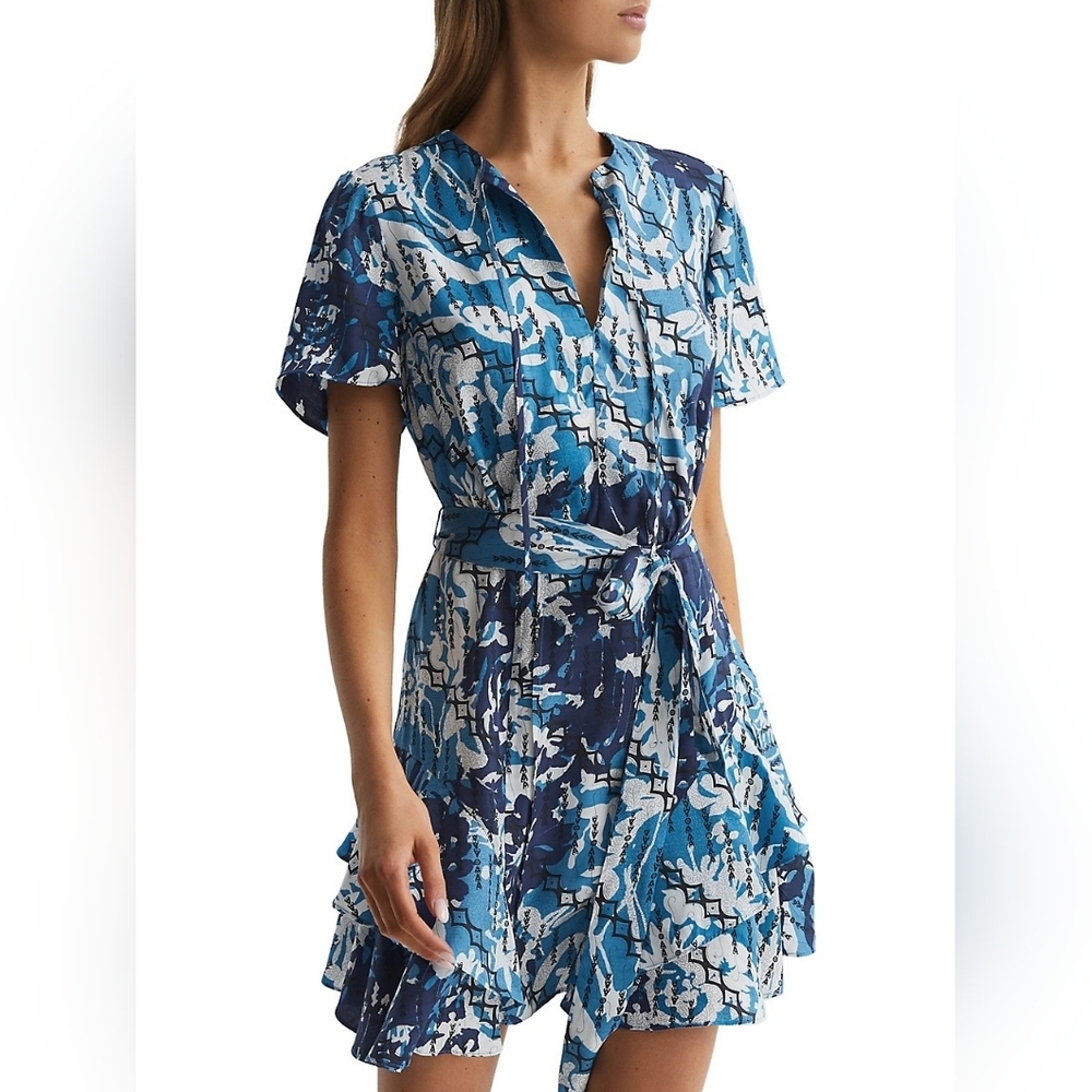 Blue Abstract Print Women's Dress